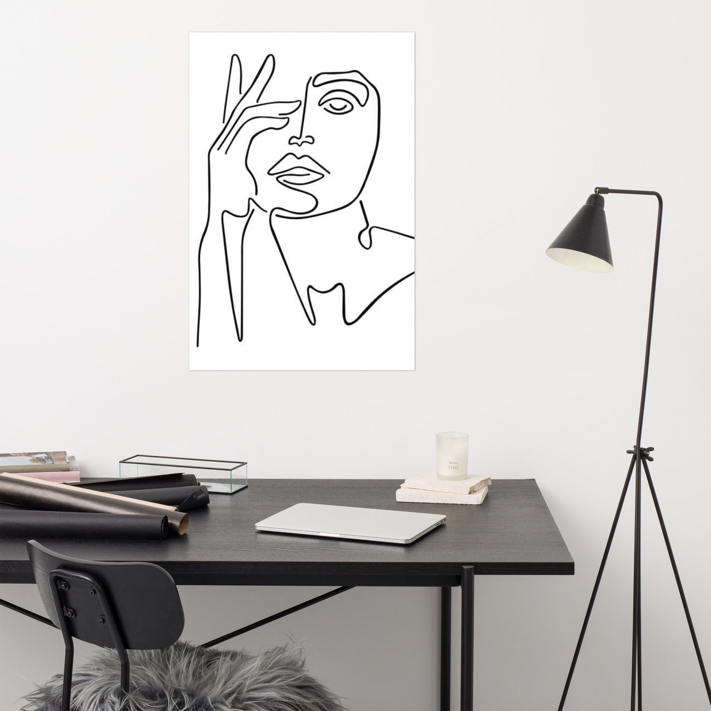 One Line Face No. 1 – Minimalist Black & White Art Print